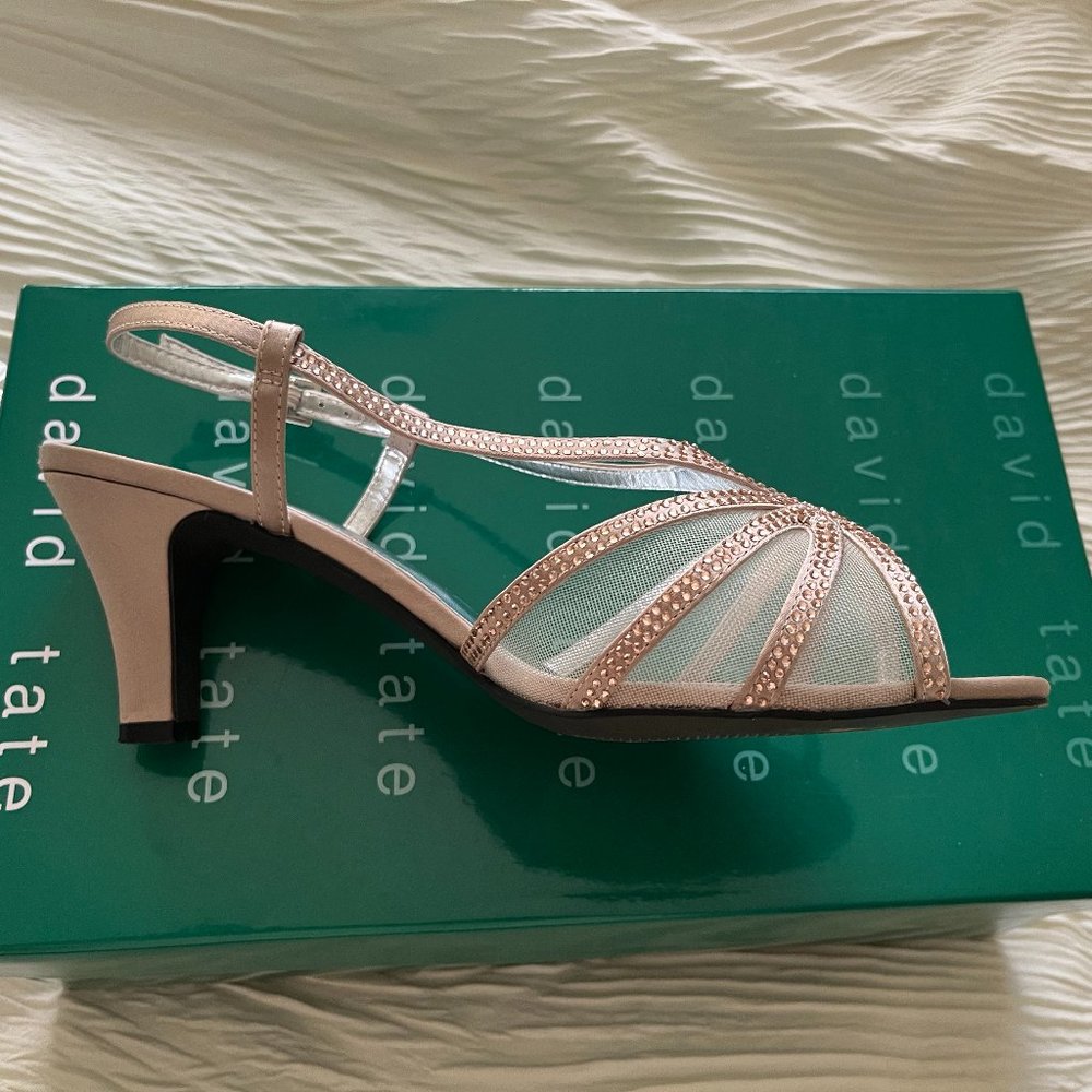 David Tate Shoes, REFINED - Size 8 1/2 WW, Champagne Satin, Great Condition